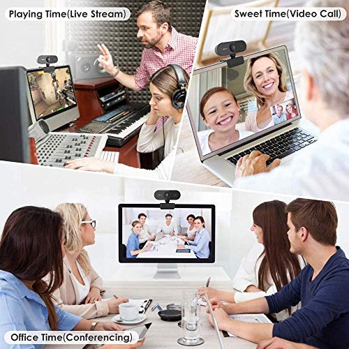 Webcam con micrófono, Salandens cámara web HD 1080p, cámara web para ordenador, enfoque automático Plug and Play, cámara USB para ordenador portátil, PC/Mac, estudio en línea,Videollamadas, Estudios, Conferencias, Grabación